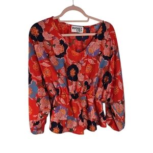 Bucket List Floral Surplice Long Sleeve Blouse